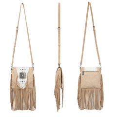 TR201-8360 Trinity Ranch Fringe Hair-On Cowhide Crossbody - Tan