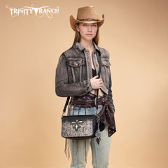 TR202-8320BK  Trinity Ranch Genuine Cowhide Crossbody -Black