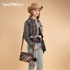 TR202-8320CF  Trinity Ranch Genuine Cowhide Crossbody -Coffee