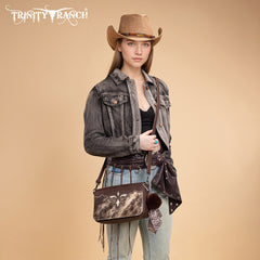 TR202-8320CF  Trinity Ranch Genuine Cowhide Crossbody -Coffee