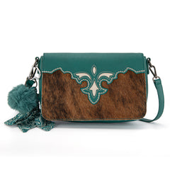 TR202-8320TQ  Trinity Ranch Genuine Cowhide Crossbody - Turquoise