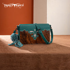 TR202-8320TQ  Trinity Ranch Genuine Cowhide Crossbody - Turquoise