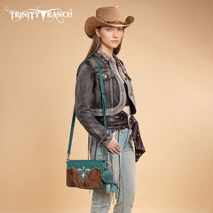 TR202-8320TQ  Trinity Ranch Genuine Cowhide Crossbody - Turquoise