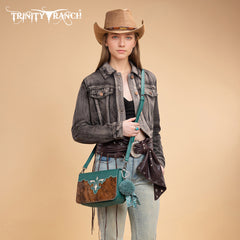 TR202-8320TQ  Trinity Ranch Genuine Cowhide Crossbody - Turquoise