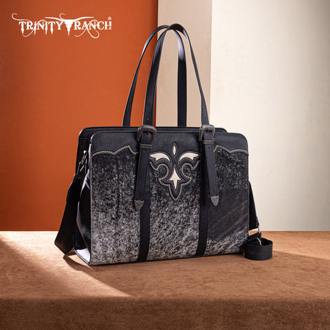 TR202G-8355BK  Trinity Ranch Genuine Cowhide Carry-All Cowhide Concealed Carry Large Tote /Crossbody - Black