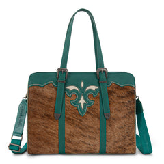 TR202G-8355TQ Trinity Ranch  Genuine Cowhide Carry-All Cowhide Concealed Carry Large Tote /Crossbody - Turquoise