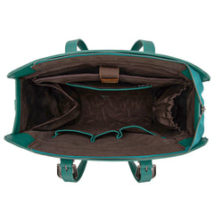TR202G-8355TQ Trinity Ranch  Genuine Cowhide Carry-All Cowhide Concealed Carry Large Tote /Crossbody - Turquoise