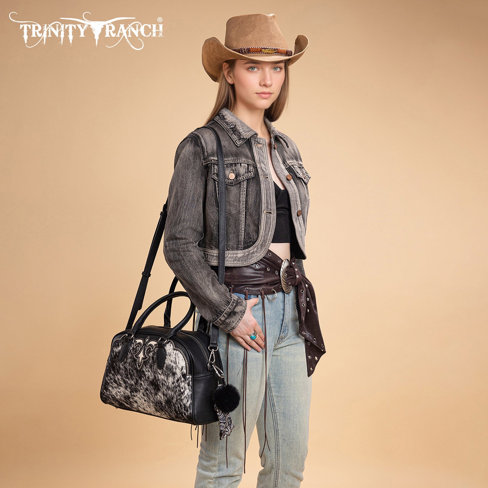TR202-S5110BK Trinity Ranch Genuine Cowhide Satchel/Crossbody -Black ...