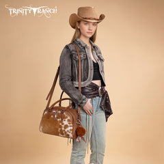 TR202-S5110BR  Trinity Ranch Genuine Cowhide Satchel/Crossbody -Brown