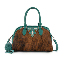 TR202-S5110TQ  Trinity Ranch Geniune Cowhide Satchel/Crossbody - Turquoise