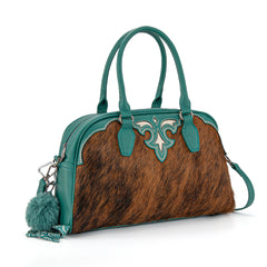TR202-S5110TQ  Trinity Ranch Geniune Cowhide Satchel/Crossbody - Turquoise