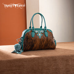 TR202-S5110TQ  Trinity Ranch Geniune Cowhide Satchel/Crossbody - Turquoise