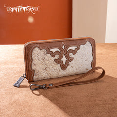 TR202-W2001BR  Trinity Ranch Hair-On Cowhide RFID Protected Collection Wallet - Brown