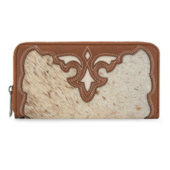 TR202-W2001BR  Trinity Ranch Hair-On Cowhide RFID Protected Collection Wallet - Brown