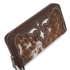 TR202-W2001CF Trinity Ranch Hair-On Cowhide RFID Protected Collection Wallet - Coffee