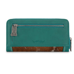 TR202-W2001TQ  Trinity Ranch Hair-On Cowhide RFID Protected Collection Wallet - Turquoise