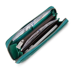 TR202-W2001TQ  Trinity Ranch Hair-On Cowhide RFID Protected Collection Wallet - Turquoise