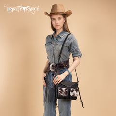 TR203-8360  Trinity Ranch Genuine Hair-On Cowhide Tooled Collection Crossbody