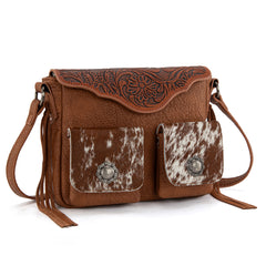 TR203-8360  Trinity Ranch Genuine Hair-On Cowhide Tooled Collection Crossbody