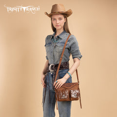 TR203-8360  Trinity Ranch Genuine Hair-On Cowhide Tooled Collection Crossbody