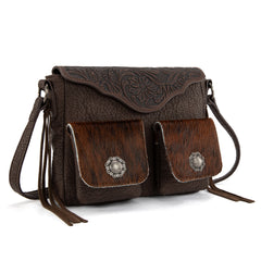 TR203-8360  Trinity Ranch Genuine Hair-On Cowhide Tooled Collection Crossbody