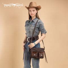 TR203-8360  Trinity Ranch Genuine Hair-On Cowhide Tooled Collection Crossbody
