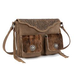 TR203-8360  Trinity Ranch Genuine Hair-On Cowhide Tooled Collection Crossbody