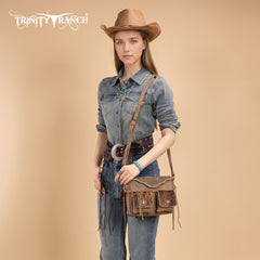 TR203-8360  Trinity Ranch Genuine Hair-On Cowhide Tooled Collection Crossbody
