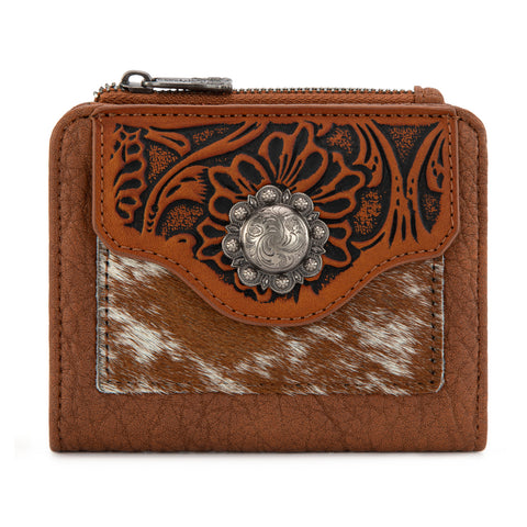 TR203-W2003 Trinity Ranch Hair-On Cowhide Tooled Collection Wallet