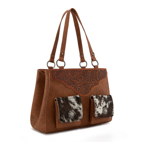 TR203G-8600  Trinity Ranch Genuine Hair-On Cowhide Tooled Collection Concealed Carry Tote