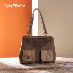 TR203G-8600  Trinity Ranch Genuine Hair-On Cowhide Tooled Collection Concealed Carry Tote