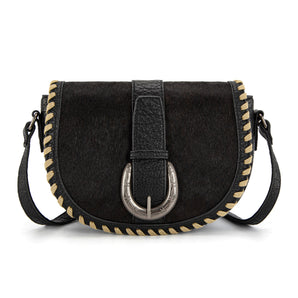 TR204-8360 Trinity Ranch Western Hair-On Cowhide Saddle Crossbody - Black