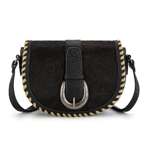 TR204-8360  Trinity Ranch Western Hair-On Cowhide Saddle Crossbody - Black