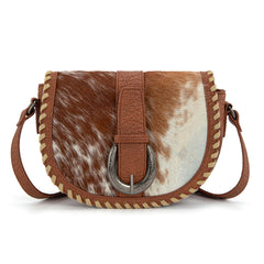 TR204-8360  Trinity Ranch Western Hair-On Cowhide Saddle Crossbody - Brown