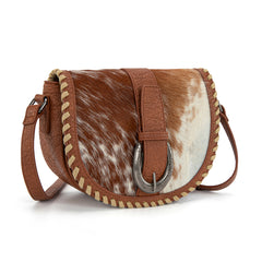 TR204-8360  Trinity Ranch Western Hair-On Cowhide Saddle Crossbody - Brown