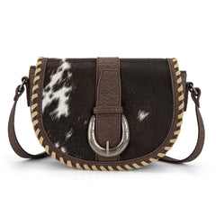 TR204-8360  Trinity Ranch Western Hair-On Cowhide Saddle Crossbody -Coffee