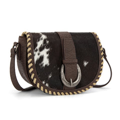 TR204-8360  Trinity Ranch Western Hair-On Cowhide Saddle Crossbody -Coffee