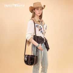 TR204-8360  Trinity Ranch Western Hair-On Cowhide Saddle Crossbody -Coffee