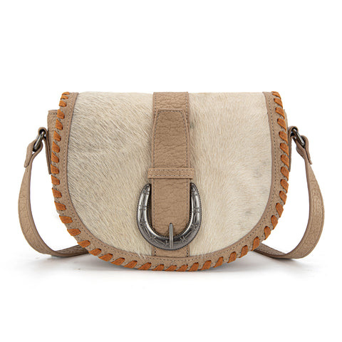 TR204-8360  Trinity Ranch Western Hair-On Cowhide Saddle Crossbody - Tan