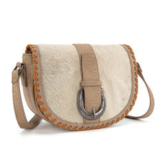 TR204-8360  Trinity Ranch Western Hair-On Cowhide Saddle Crossbody - Tan