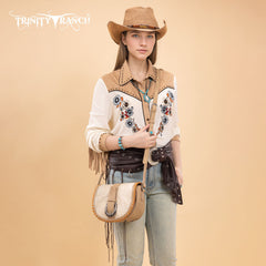 TR204-8360  Trinity Ranch Western Hair-On Cowhide Saddle Crossbody - Tan