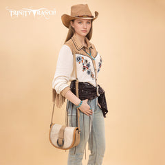 TR204-8360  Trinity Ranch Western Hair-On Cowhide Saddle Crossbody - Tan