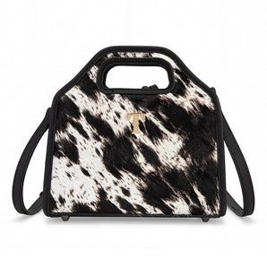 TR206-8360BK Trinity Ranch Genuine Hair-On Cowhide Satchel Crossbody Bag - Black
