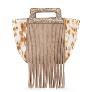 TR208-8366TN Trinity Ranch Genuine Cowhide Fringe Tote Bag - Tan