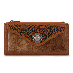 TR203-W2002 Trinity Ranch Hair-On Cowhide Tooled Collection Wallet