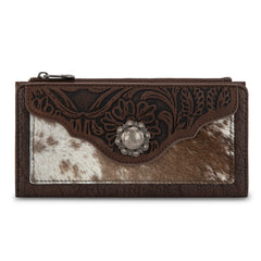 TR203-W2002 Trinity Ranch Hair-On Cowhide Tooled Collection Wallet