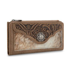 TR203-W2002 Trinity Ranch Hair-On Cowhide Tooled Collection Wallet