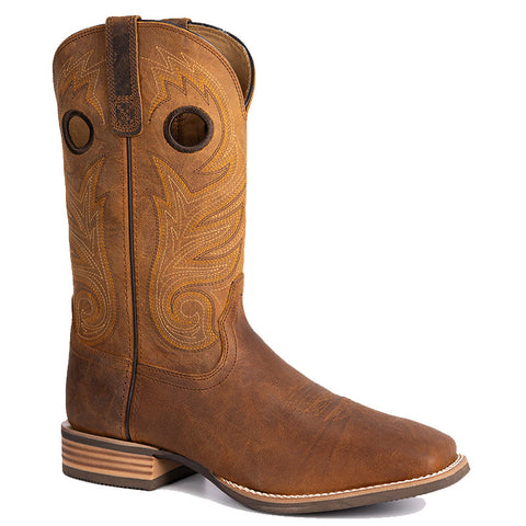 PLT-103609  Men's Pull-On Distressed Full Grain Leather Square Toe Western Full Grain Boots