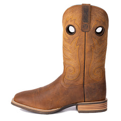 PLT-103609  Men's Pull-On Distressed Full Grain Leather Square Toe Western Full Grain Boots