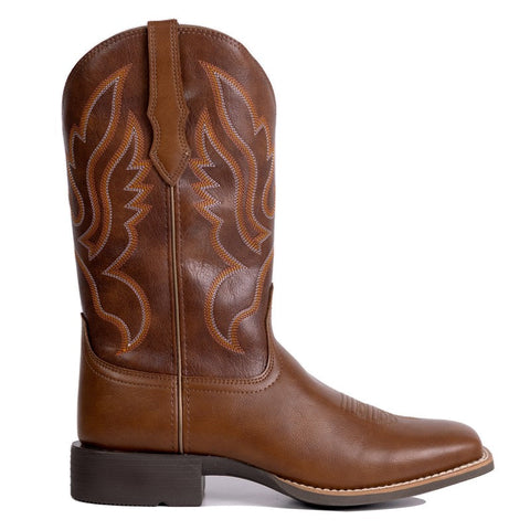 PLT-703605 Western Women's Flame Embroidered Cowgirl Vegan Leather Boots